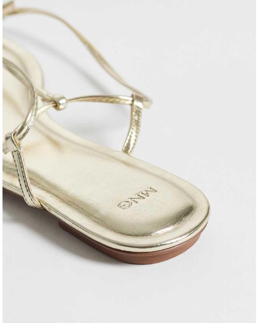 Mango White Strappy Flat Toe Post Sandals