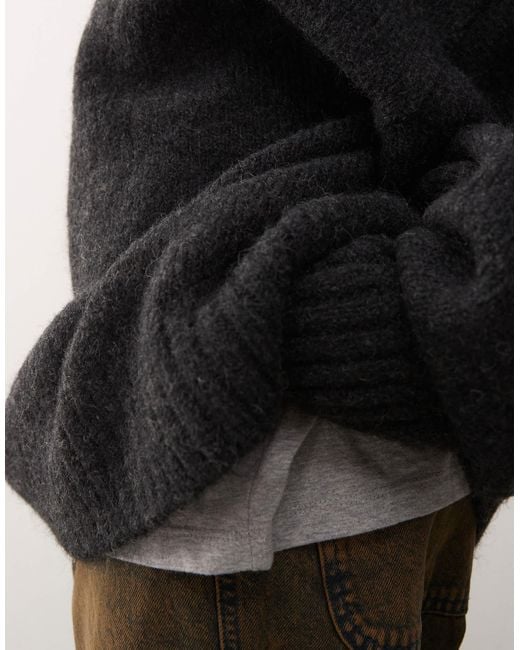 Weekday Black Wool Blend Super Oversized V Neck Jumper