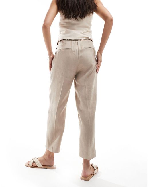Pantalon ajusté en lin à taille élastique - beige Mango en coloris White