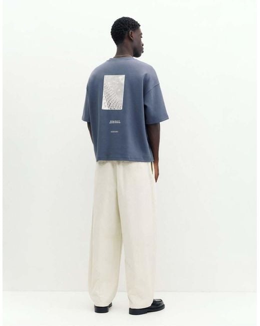 Pull&Bear Blue Short Sleeve Heavy Weight T-shirt Graphic for men