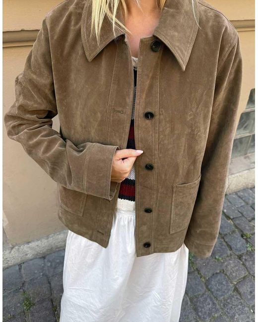NA-KD Green Pocket Detail Faux Suede Jacket