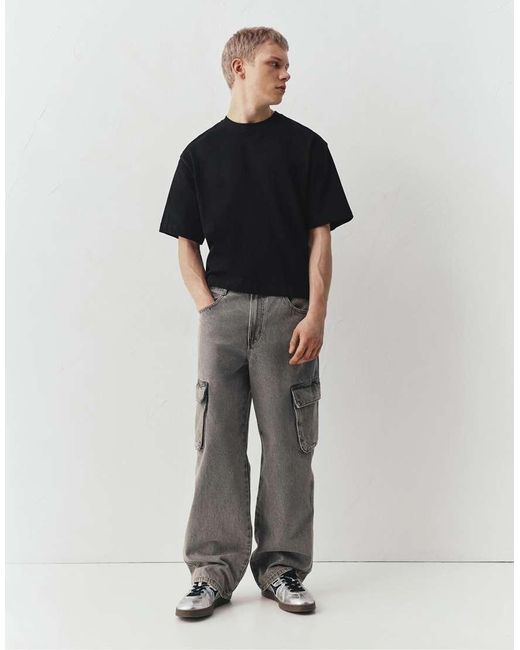 Pull&Bear Black Boxy Oversized Short Sleeve T-shirt for men