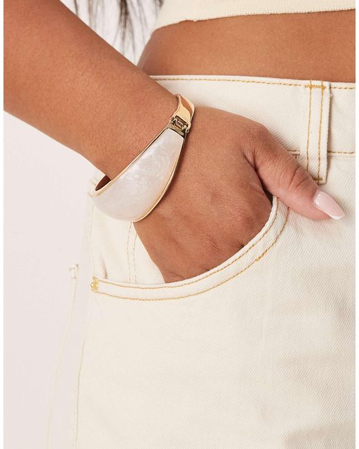 ASOS Natural Asos Design Curve Bangle Bracelet With Faux Pearl Insert
