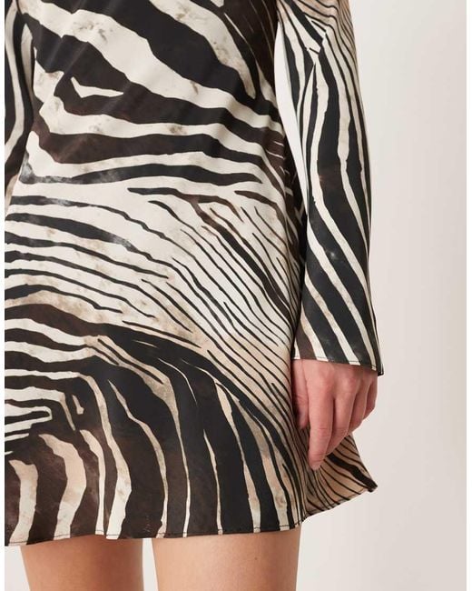 Vestito Corto A Maniche Lunghe Con Stampa Zebrata di Mango in Natural
