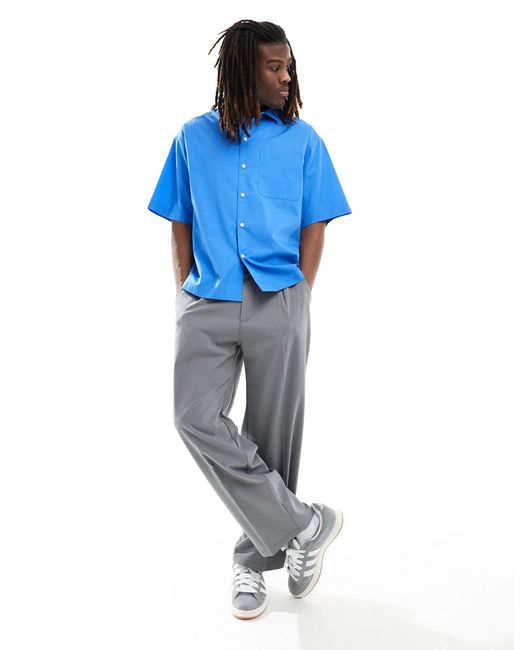 Chemise coupe carrée oversize à manches courtes en popeline ASOS pour homme en coloris Blue