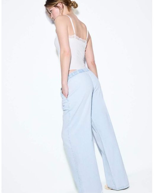 Stradivarius Blue Flowy Denim Trousers With Drawstring
