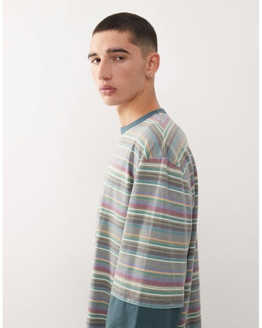 Reclaimed (vintage) Gray Oversized T-shirt With Double Layer Long Sleeve for men