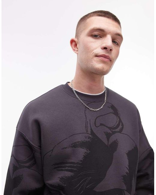 Felpa Oversize Color Antracite Con Stampa A Fiori di Topman in Blue da Uomo