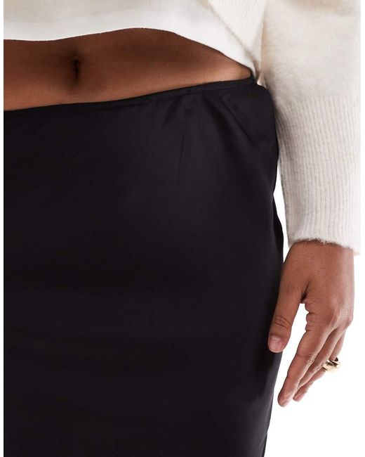 ASOS Black Asos Design Curve Satin Bias Midi Skirt