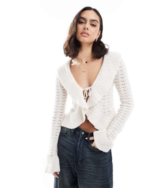 Bershka White Tie Front Cardigan