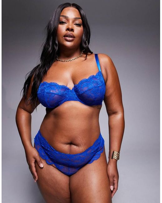 ASOS Blue Asos Design Curve Lola Lace Underwired Bra