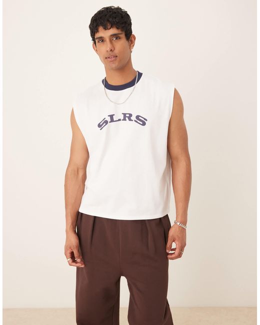 ASOS White Heavyweight Relaxed Boxy Fit Tank With Print Detail for men