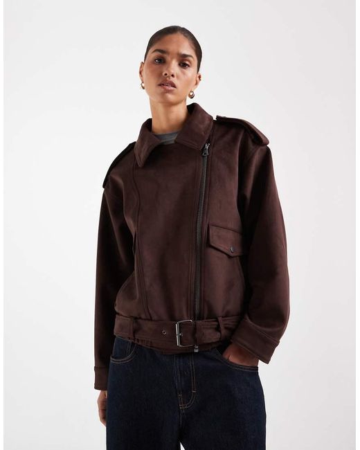 ASOS Brown Faux Suedette Biker Jacket
