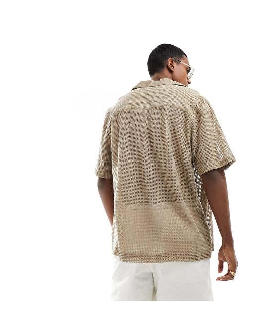 Chemise manches courtes décontractée en coton avec col à revers - beige ASOS pour homme en coloris White