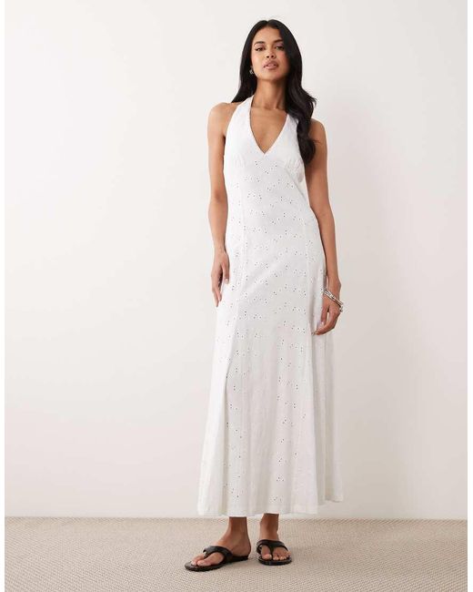 ASOS Natural Broderie Halter Midi Dress