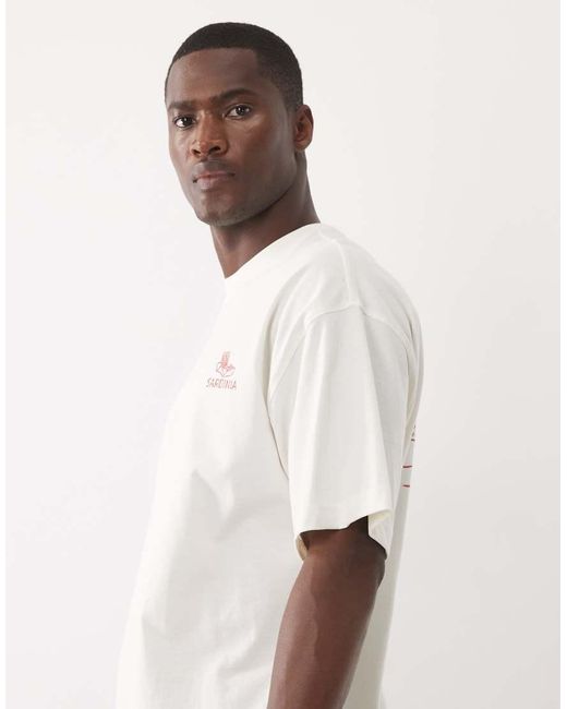 SELECTED Oversized T-Shirt Met Sardinia-Print Op De Rug in het White voor heren