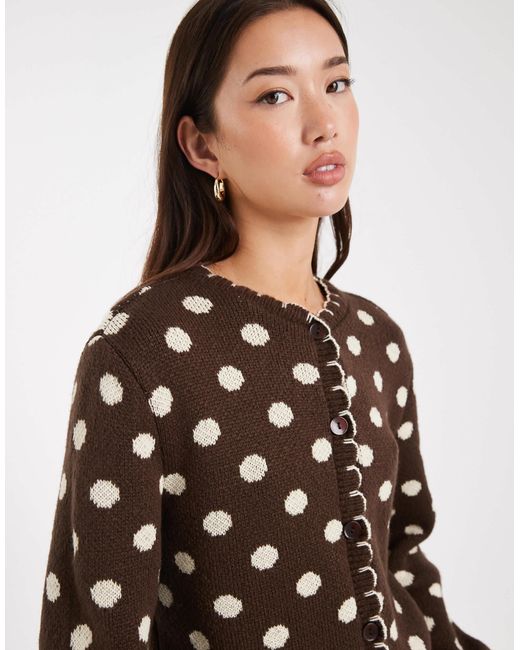 Miss Selfridge Brown – gepunktete strickjacke