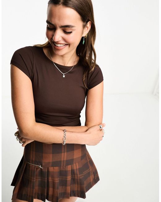 Cotton On Brown Cotton On Tie Detail Backless Crop Top