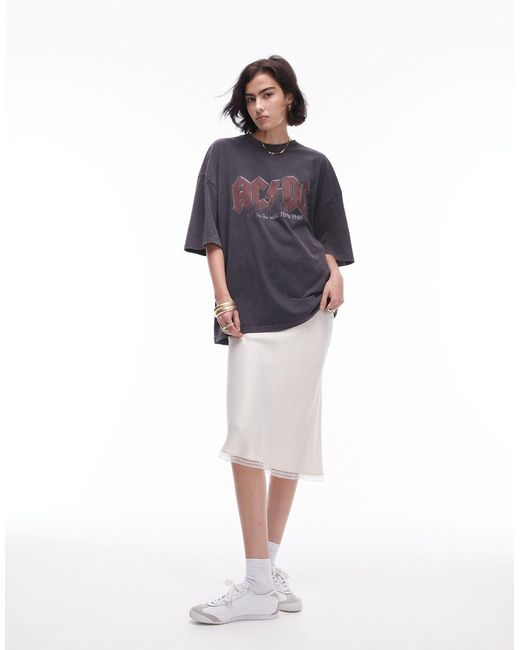 TOPSHOP Blue Graphic License Acdc Nibbled Oversized Tee