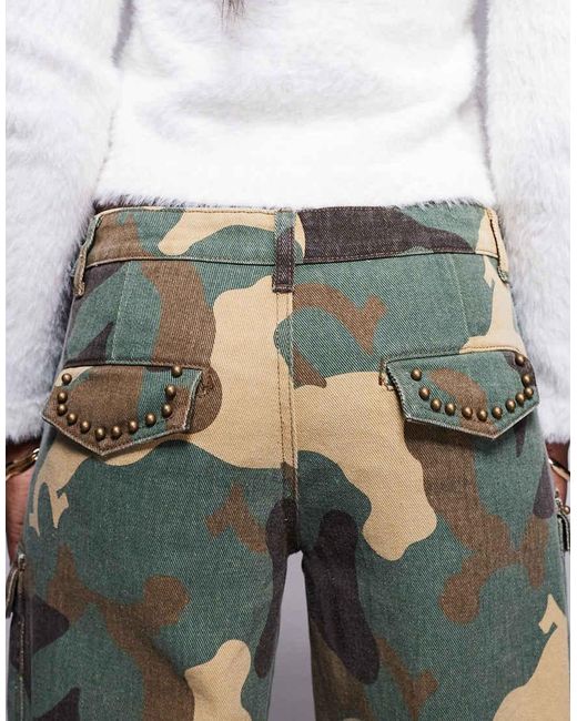 Liquor N Poker Multicolor Low Rise Camo baggy Jeans With Stud Detail