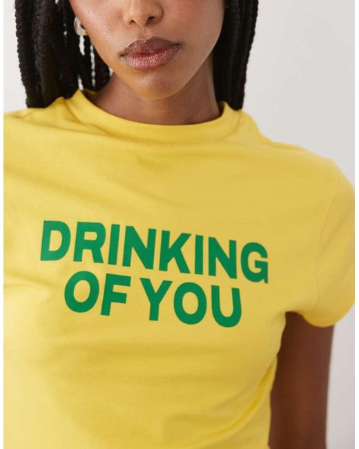 ASOS Yellow Baby Tee With Drinking Of You Slogan