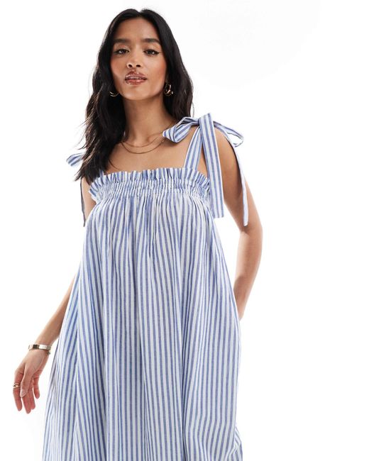 Miss Selfridge Blue Strappy Poplin Maxi Smock Dress