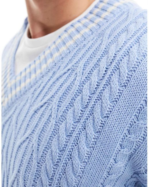 ASOS Oversized Knitted Cable Cricket Jumper in Blue for Men Lyst
