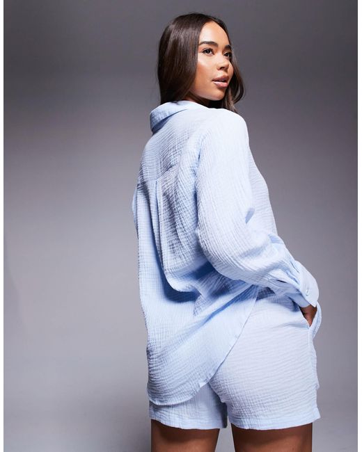 Short d'ensemble en gaze à taille élastique Missy Empire en coloris Blue