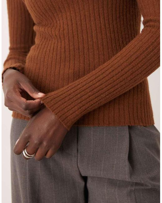 Mango Brown High Neck Light Knit Jumper
