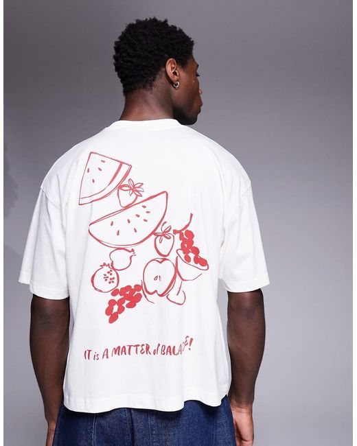 Camiseta Blanco Hueso De Corte Cuadrado Extragrande Con Estampado Gráfico Veraniego De ASOS de hombre de color Gray