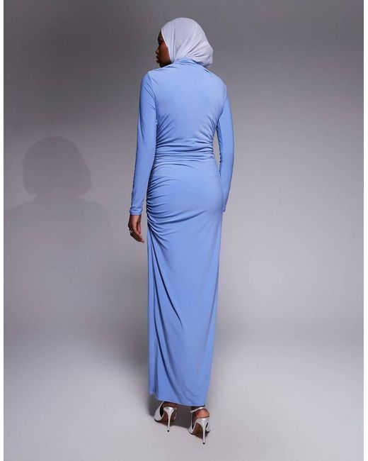 ASOS Blue Long Sleeve Maxi Dress With Trim Detail