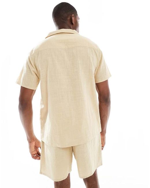 New Look Natural Crinkle Embroidered Shirt Co-Ord for men