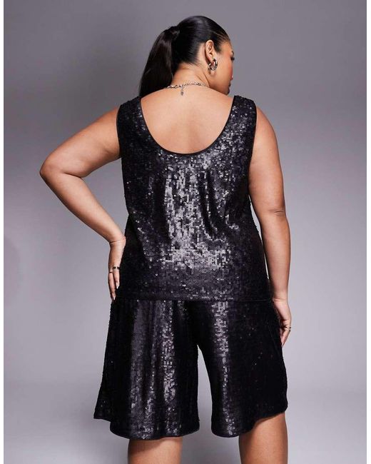 ASOS Black Asos Design Curve Tailored Sequin Sleeveless Top