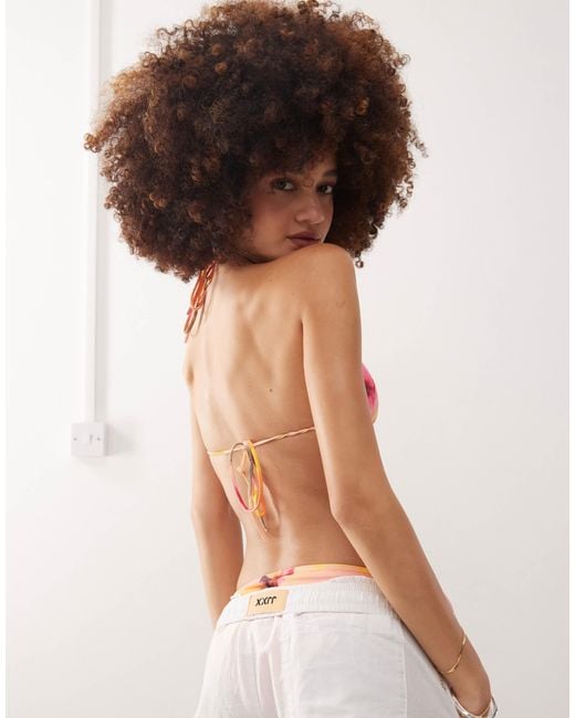 Monki Brown Mix And Match Triangle Tie Up Bikini Top