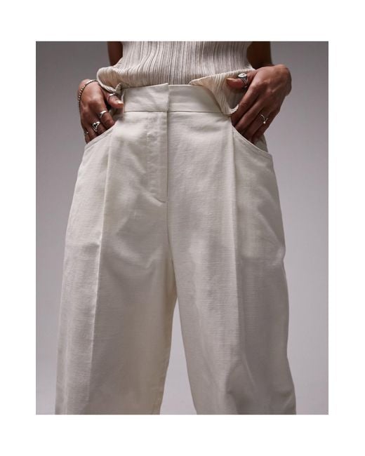 TOPSHOP Gray Cotton & Linen Wide Leg Trousers
