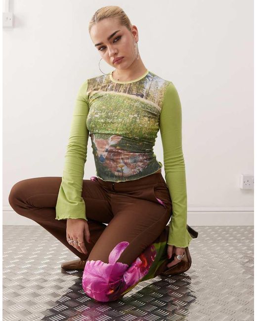 Tyler McGillivary Green Fawn Print Long Sleeve Top