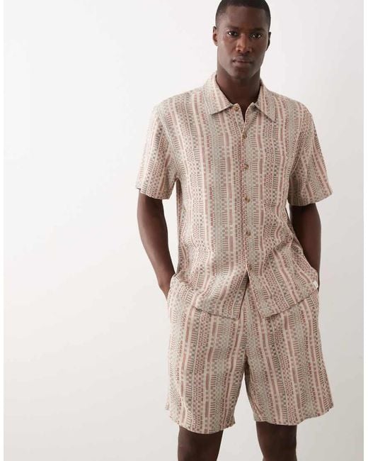 Farah Natural Swinton Textured Stripe Drawstring Shorts for men