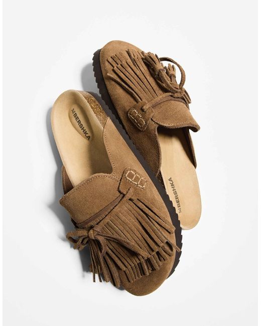 Bershka Brown – flache leder-clogs