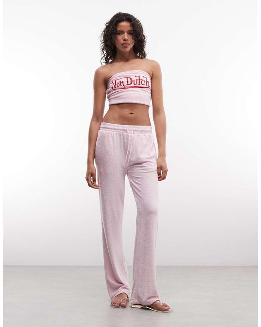 Von Dutch Pink 3 Piece Velour Straight Leg Bottom Graphic jogger Bottoms