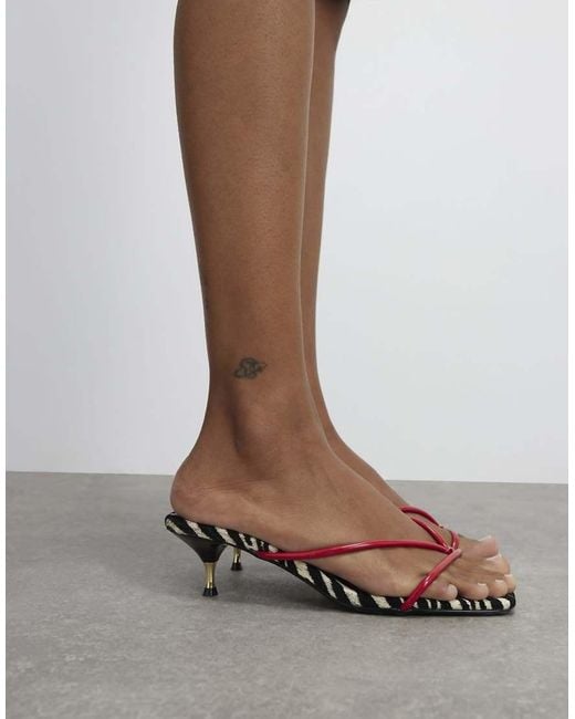 River Island Brown Zebra Skinny Strap Toe Thong Heels