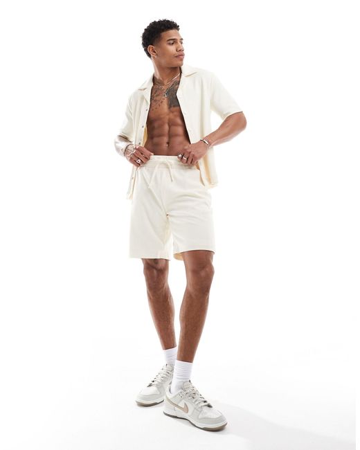 The Couture Club White Co-ord Rib Textured Shorts for men