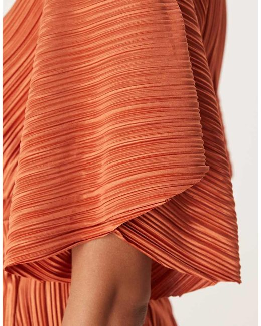 ASOS Orange Plisse Plunge Short Sleeve Wrap Waist Jumpsuit