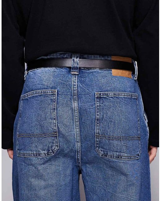 ASOS Blue Faux Leather Skinny Belt With Curve Buckle And Metal Tip for men