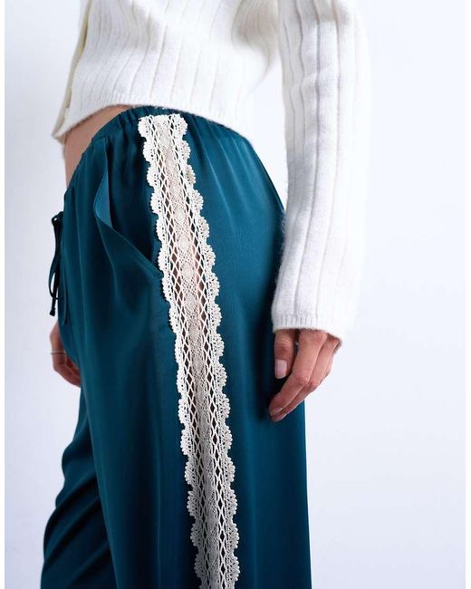 TOPSHOP White Satin Lace Insert Trouser