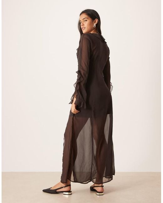 Glamorous Natural Boho Sheer Chiffon Maxi Ruffle Dress