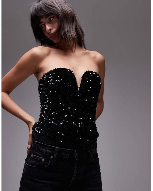 Mango Black Strapless Sequin Body Suit
