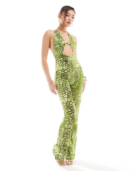 ASOS Green Slim Leg Cut Out Detail Jumpsuit