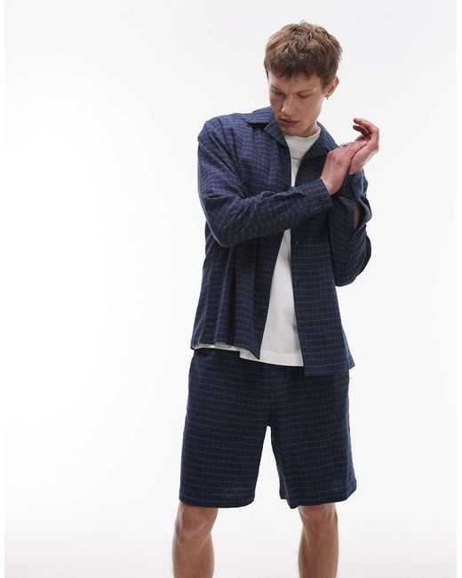 Topman Halfzware Geruite Short in het Blue voor heren