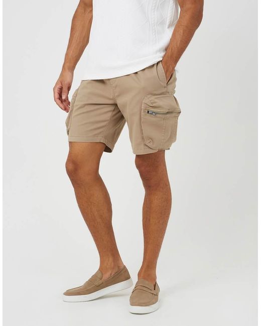 Brave Soul Natural Cargo Pocket Cotton Twill Shorts for men
