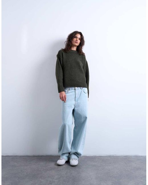 Maglione Lavorato Con Cuciture A Vista Kaki di TOPSHOP in Green